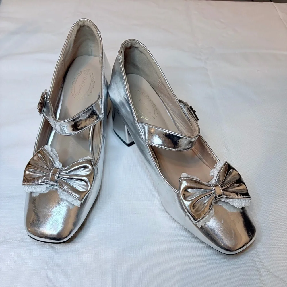 Elegant Silver Bow Heels